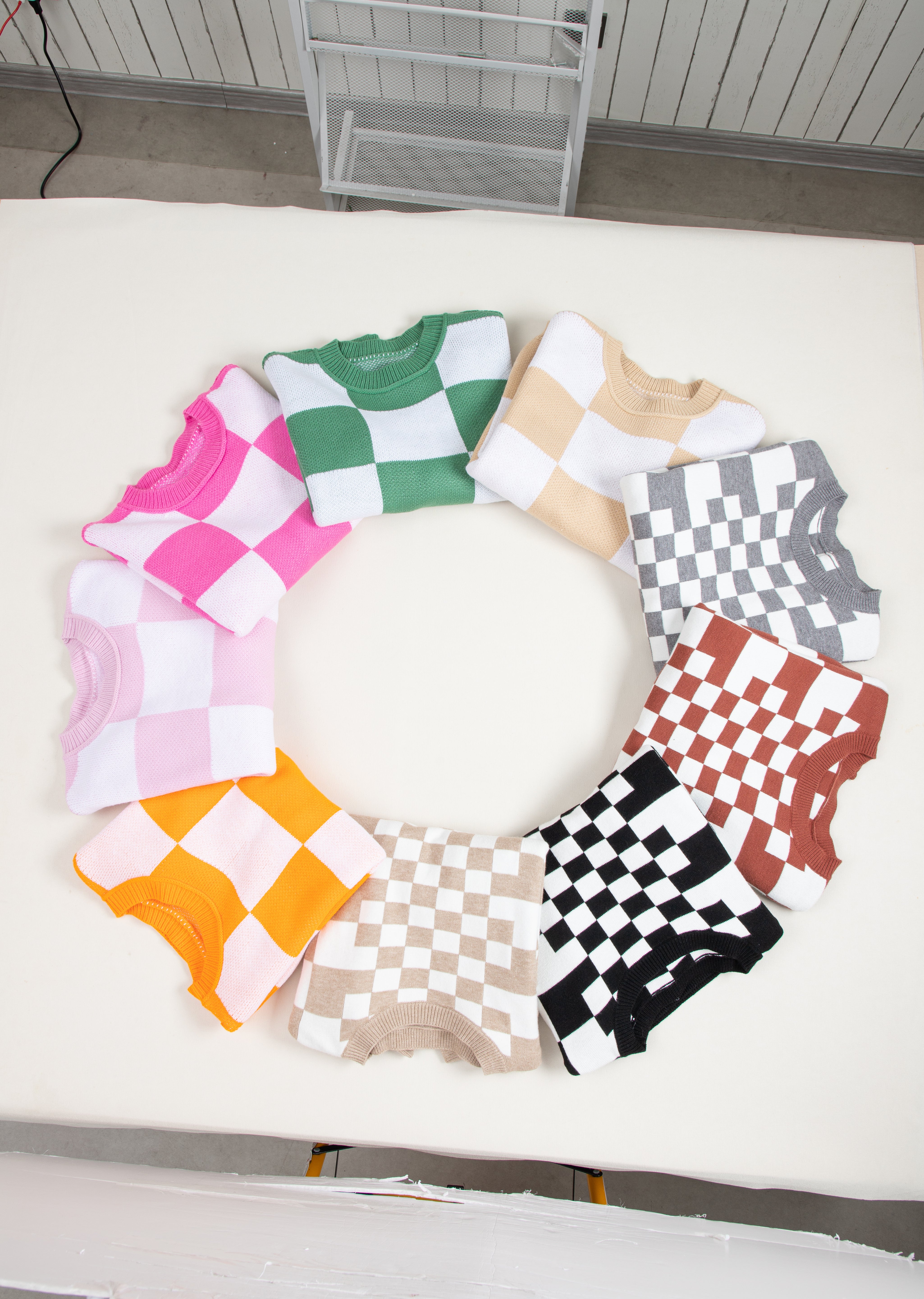 Checkered Bishop Sleeve Sweater | Sweaters Daverri Fashions