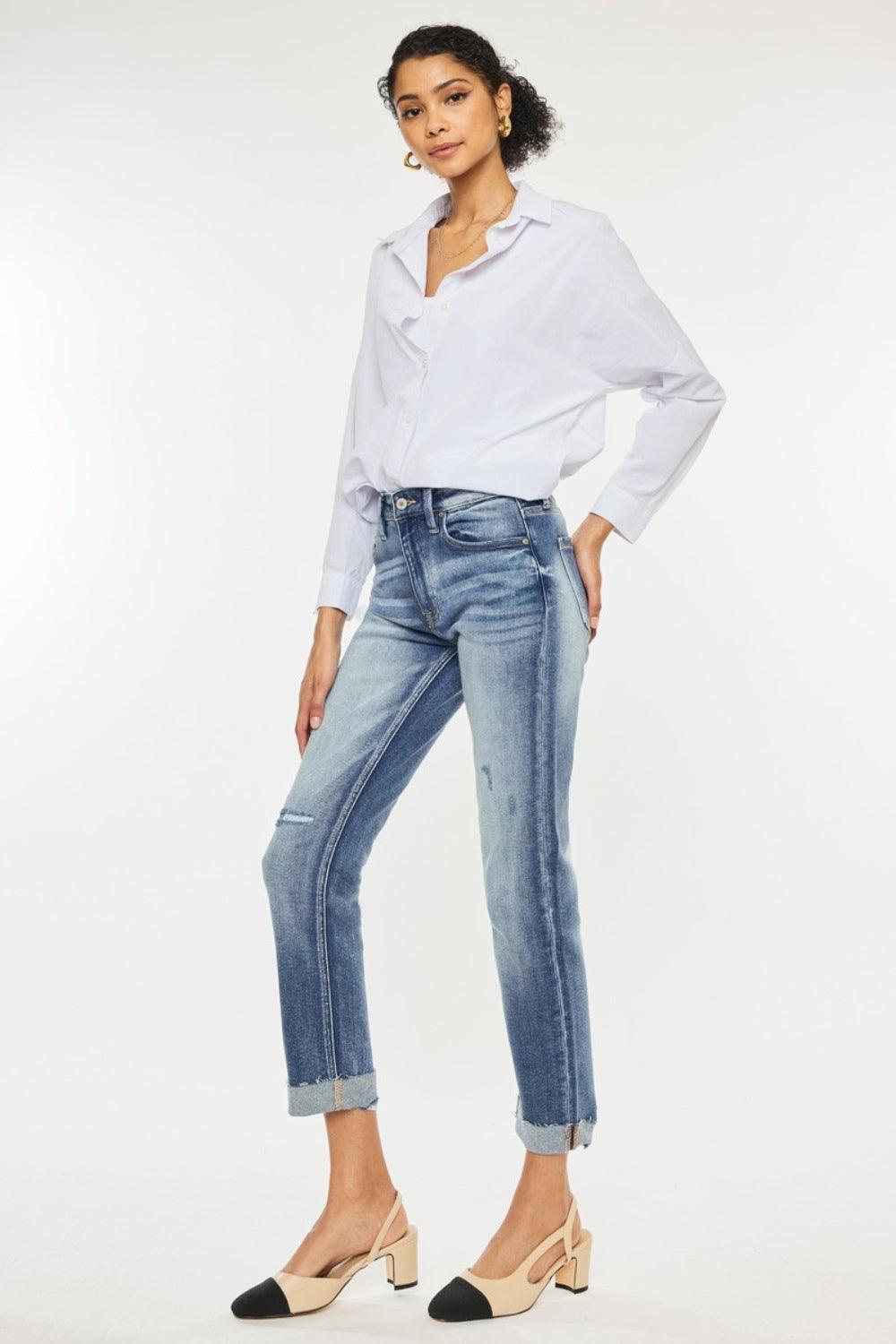 Kancan High Rise Cuffed Straight Jeans | Daverri Fashions
