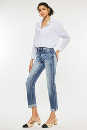Kancan High Rise Cuffed Straight Jeans | Daverri Fashions