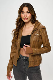 Camel Coalition LA Double Zip Hooded Long Sleeve Jacket | Daverri Fashions