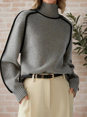 Contrast Trim Turtleneck Sweater | Sweaters Daverri Fashions