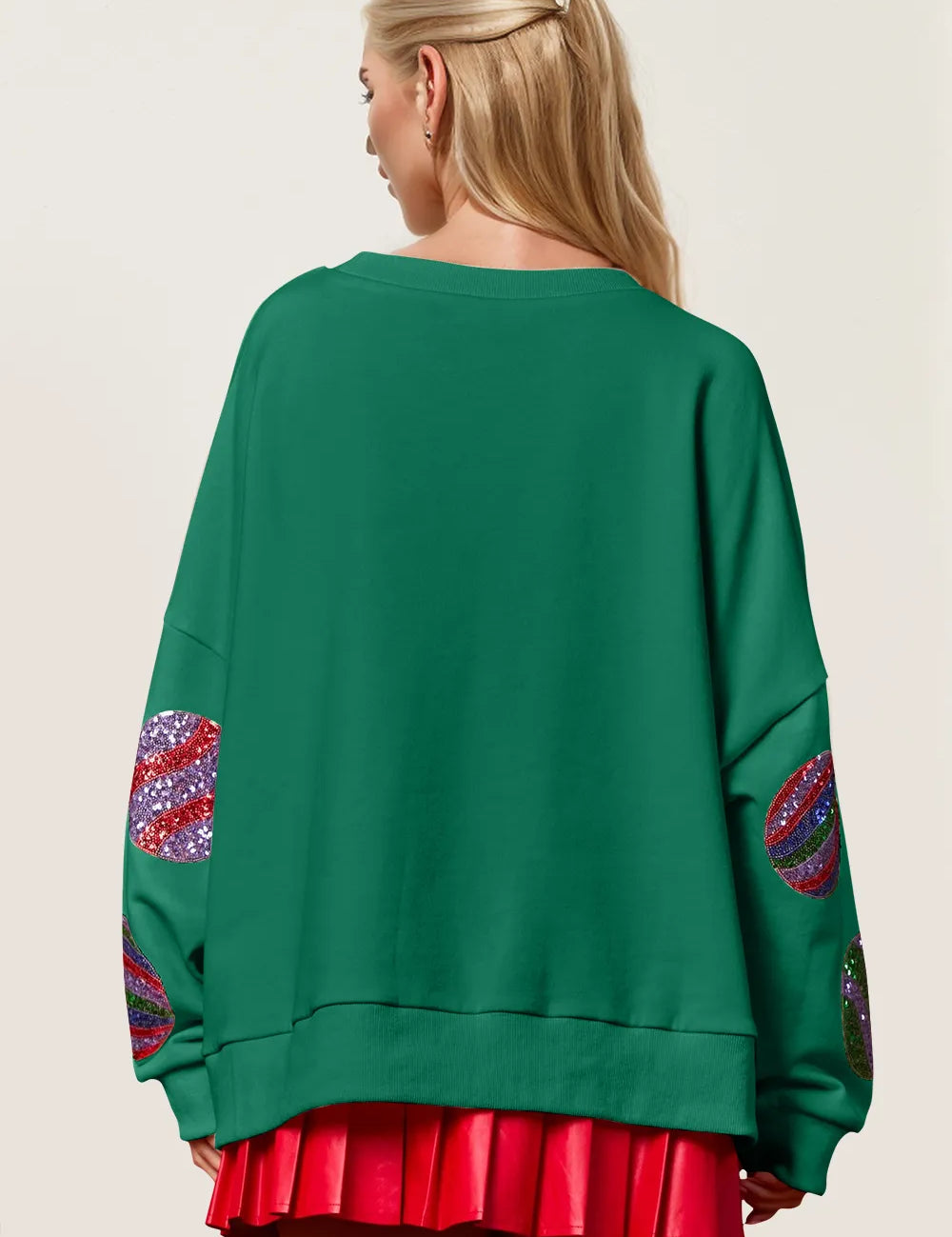 Double Take Christmas Element Sequin Round Neck Long Sleeve Sweatshirt | Daverri Fashions