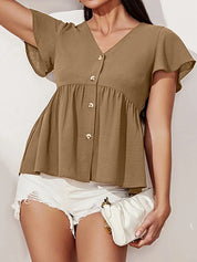 V-Neck Flutter Sleeve Blouse | Blouses Daverri Fashions