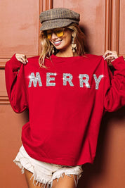 BiBi Merry Glitter Christmas Drop Shoulder Top | Sweaters Daverri Fashions
