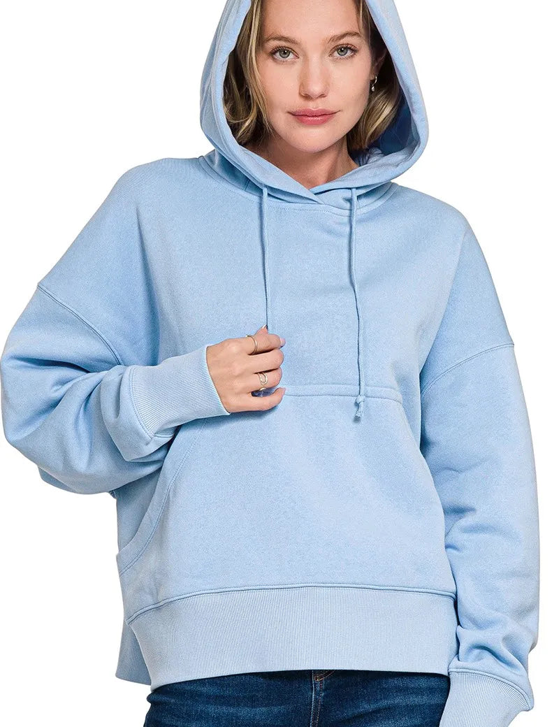 Zenana Oversized Fleece Kangaroo Pocket Hoodie Spring Blue | Hoodies Daverri Fashions