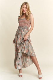 SAGE M ADORA Smocked Printed Square Neck Tie Shoulder Cami Dress | Cami Dresses Daverri Fashions