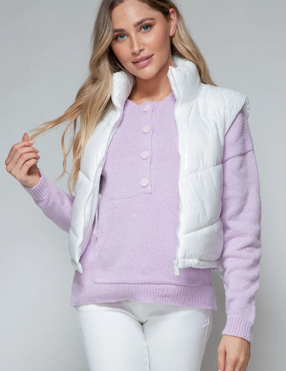 White Snobbish Zip Up Turtleneck Shiny Quilted Vest | Vest Jackets Daverri Fashions