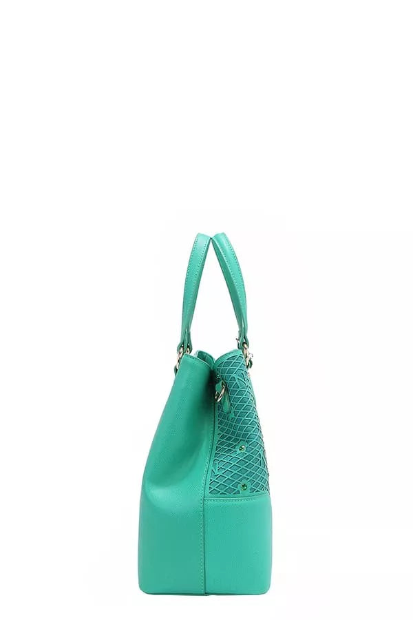 Monogram Pattern Handbag with Rhinestones Decor | Handbags Daverri Fashions