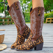 Western Embroidered Mid-Calf Boots | Boots Daverri Fashions