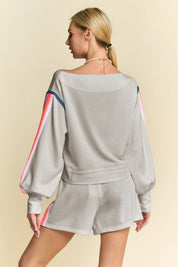 Davi & Dani Sequin Stripe Long Sleeve Top And Short Pants Set | Outfit Sets Daverri Fashions