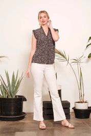 Lime 'N' Chili Multi Dot Print Sleeveless Button Down Blouse | Daverri Fashions