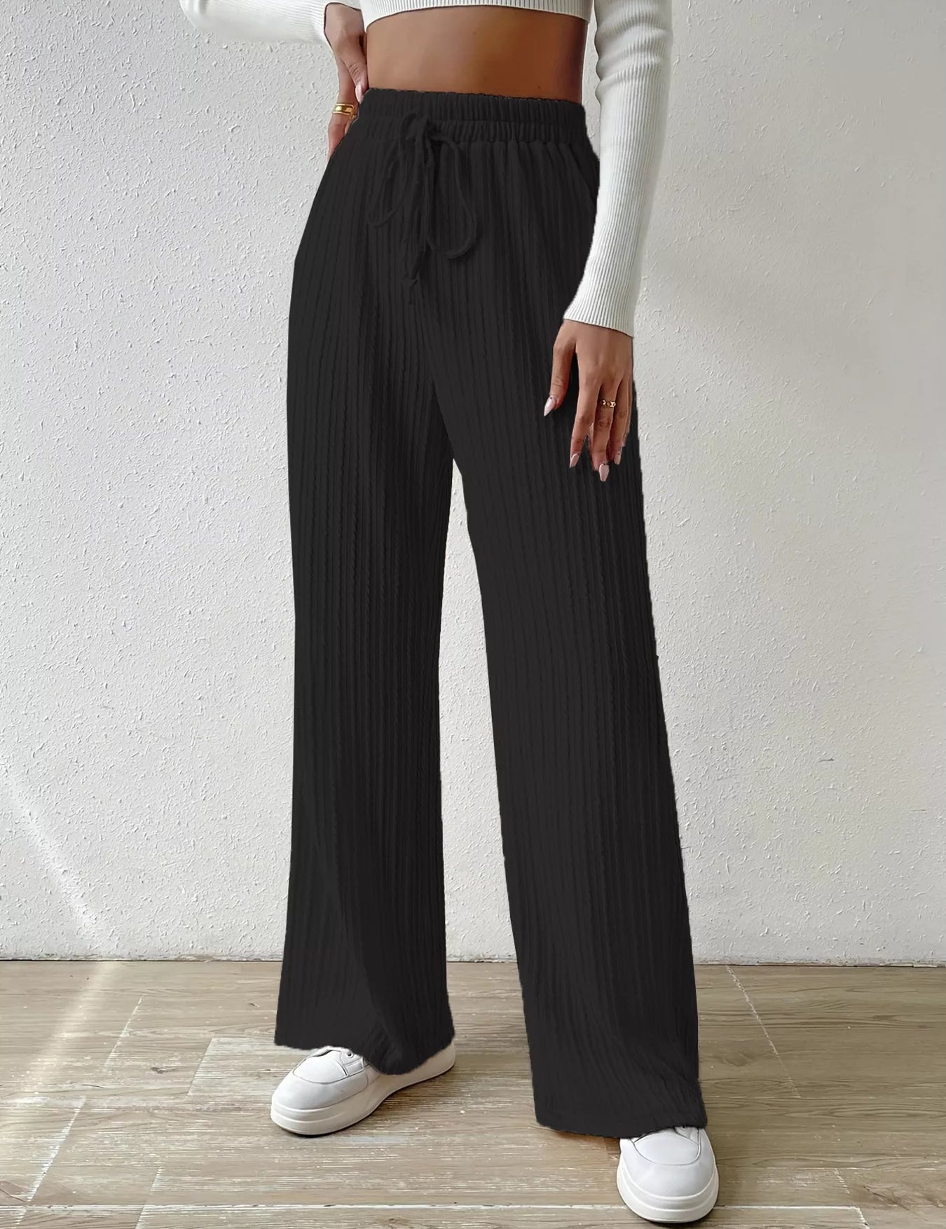 Drawstring Wide Leg Pants | Loungewear Bottoms Daverri Fashions