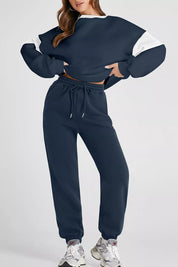 Navy Drop Shoulder Loose Sweatshirt and Joggers Active Set | Loungewear sets Daverri Fashions