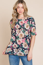 BOMBOM Floral Round Neck T-Shirt | Daverri Fashions