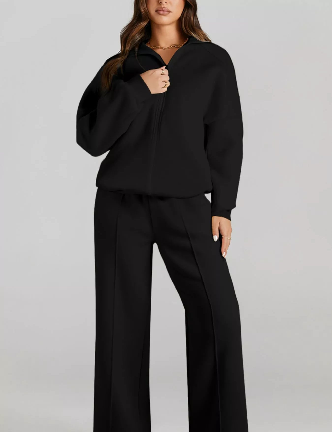 Drop Shoulder Zip Up Jacket and Drawstring Pants Active 2pcs Set | Loungewear Sets Daverri Fashions