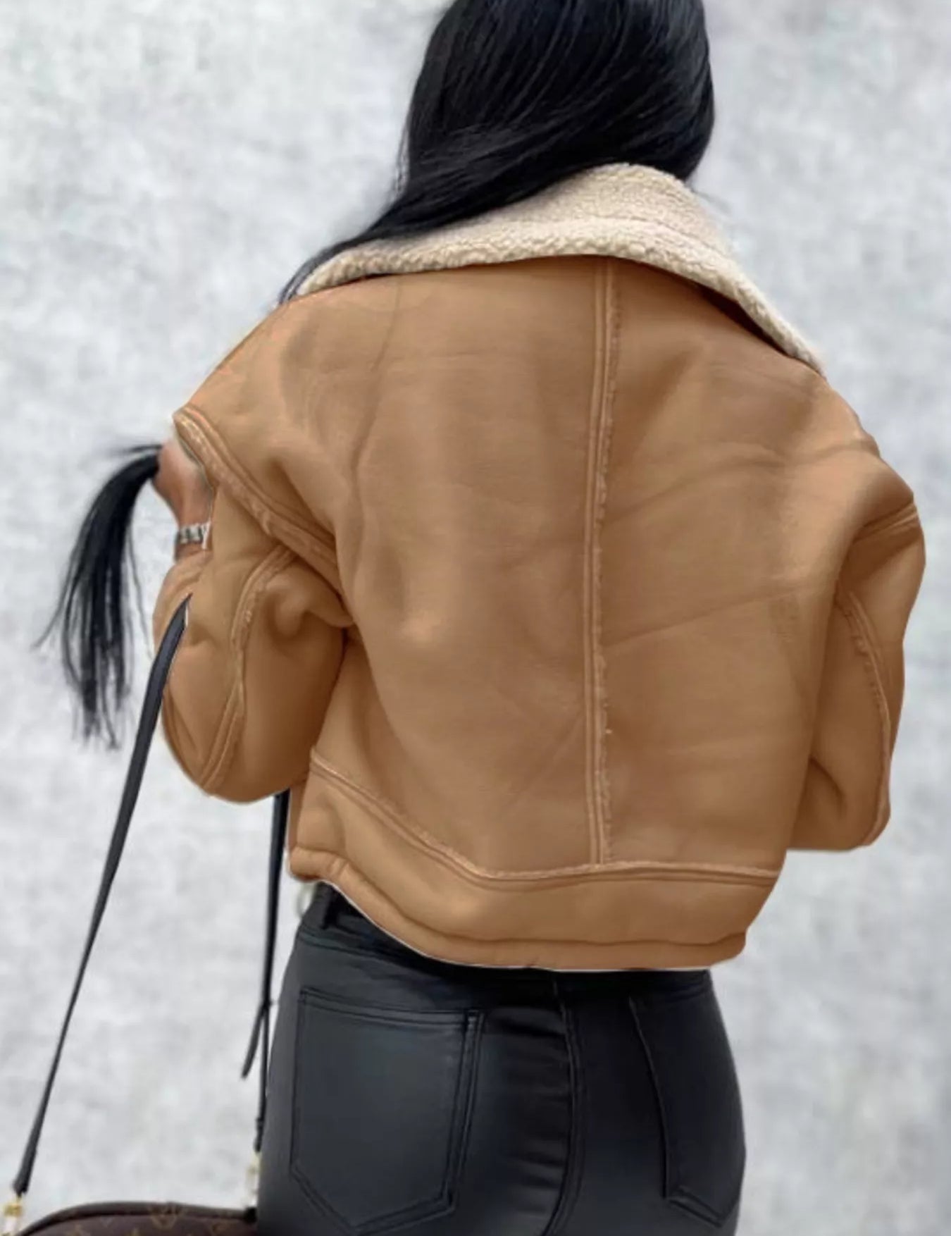 Sherpa Trim Cropped Jacket | Outerwear Daverri Fashions