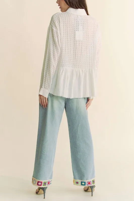 Davi & Dani Garment Washed Jacquard Button Front Shirt | Shirts Daverri Fashions