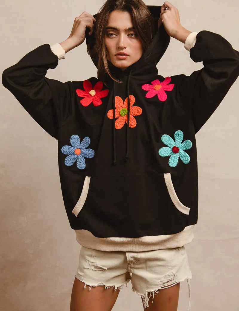 BiBi Patched Hoodie Top | Hoodies Daverri Fashions