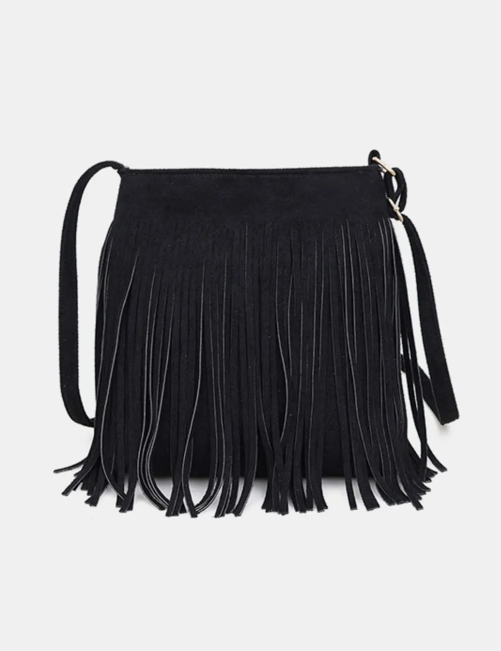 Black One Size Suede Fringe Shoulder Bag | Handbags Daverri Fashions