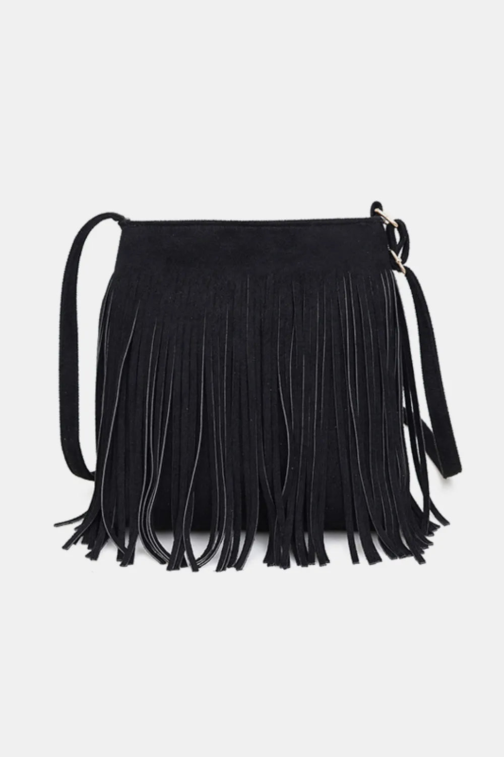 Black One Size Suede Fringe Shoulder Bag | Handbags Daverri Fashions