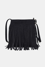 Black One Size Suede Fringe Shoulder Bag | Handbags Daverri Fashions