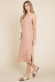 BOMBOM Ribbed Knit Sleeveless Midi Dress | Daverri Fashions