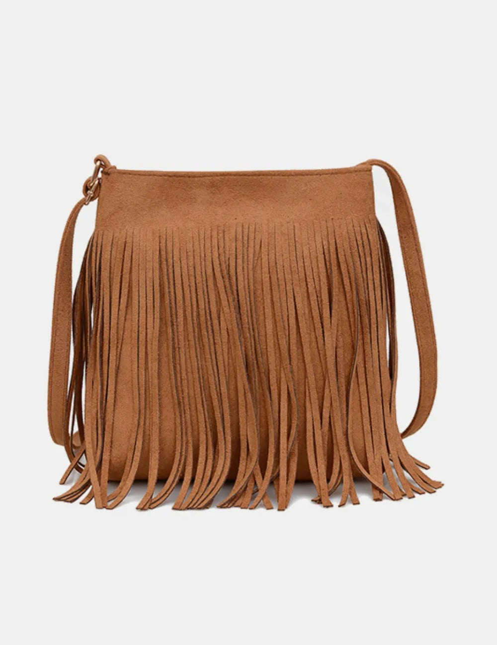 Caramel One Size Suede Fringe Shoulder Bag | Handbags Daverri Fashions