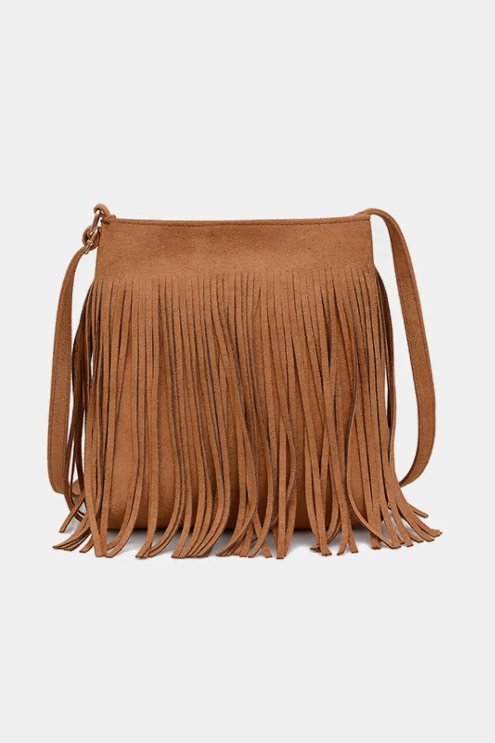 Caramel One Size Suede Fringe Shoulder Bag | Handbags Daverri Fashions