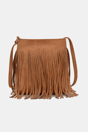 Caramel One Size Suede Fringe Shoulder Bag | Handbags Daverri Fashions