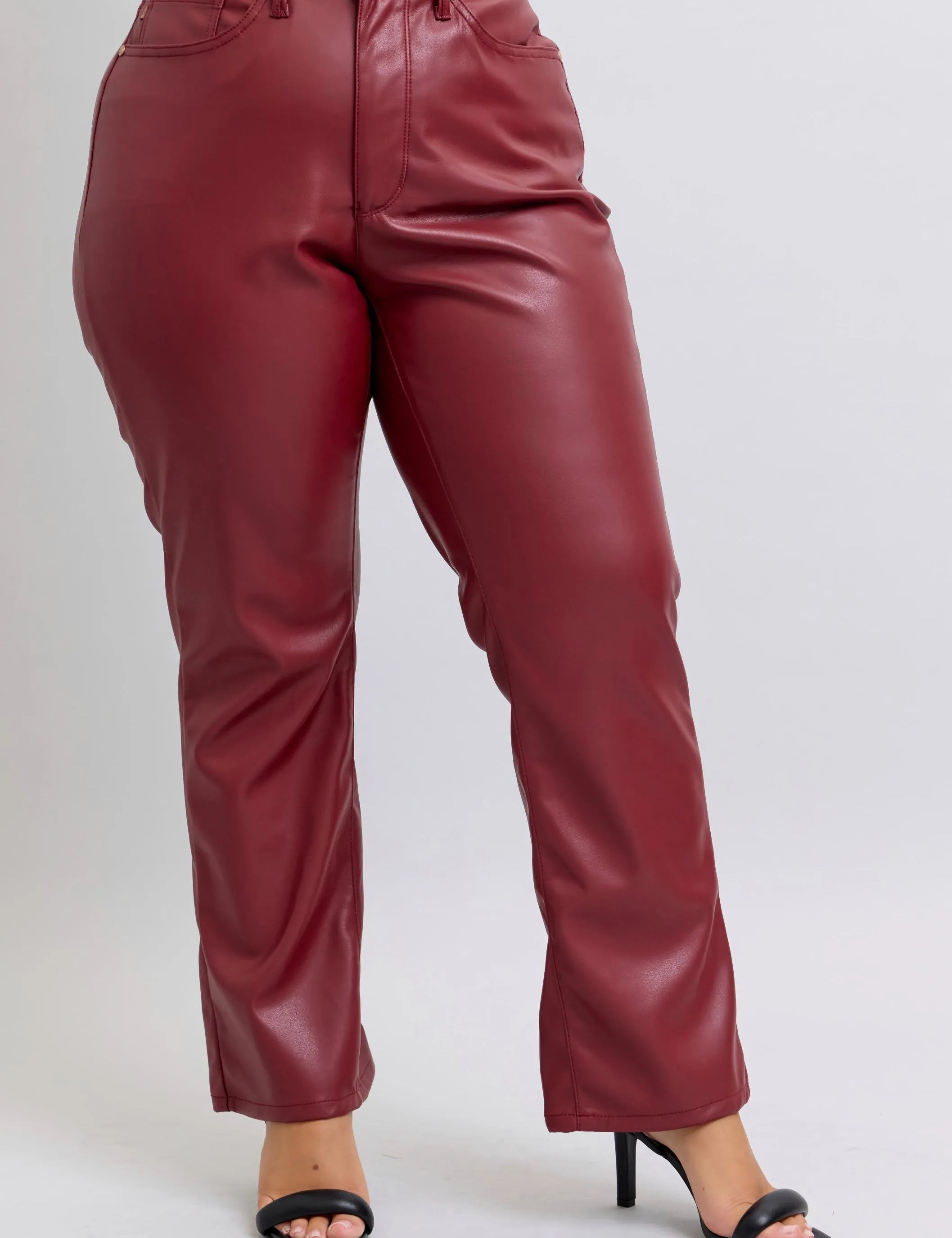 Judy Blue High Waist Tummy Control Faux Leather Straight Pants Plus Size | Pants Daverri Fashions