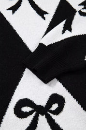 Bow Pattern Long Sleeve Contrast Sweater | Sweaters Daverri Fashions