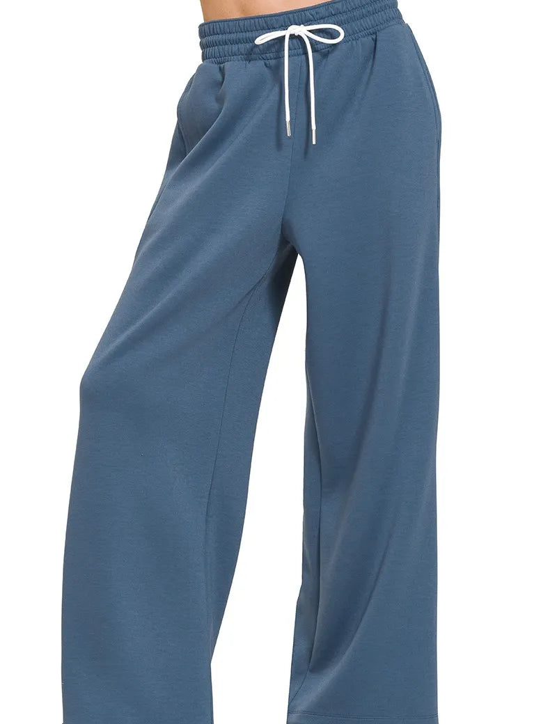 DUSTY BLUE Zenana Scuba Drawstring Pants Dusty Blue | Loungewear Bottoms Daverri Fashions