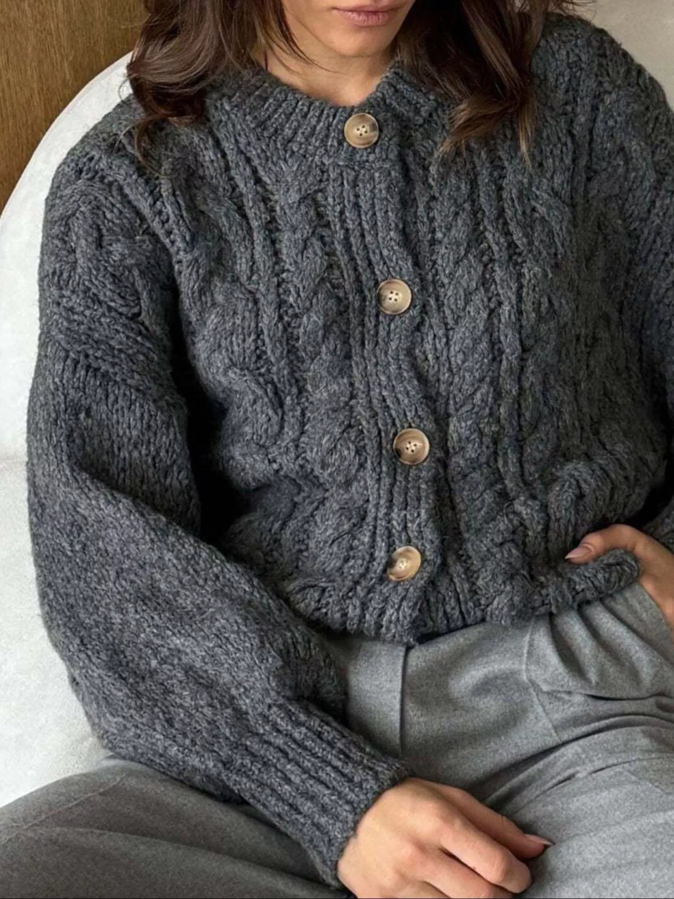 Cable Knit Button-Down Cardigan | Cardigans Daverri Fashions