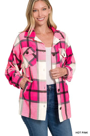 Zenana Oversized Plaid Fleece Shacket | Shackets Daverri Fashions