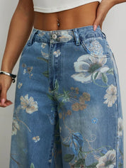 Printed Wide Leg Jeans | Jeans Daverri Fashions