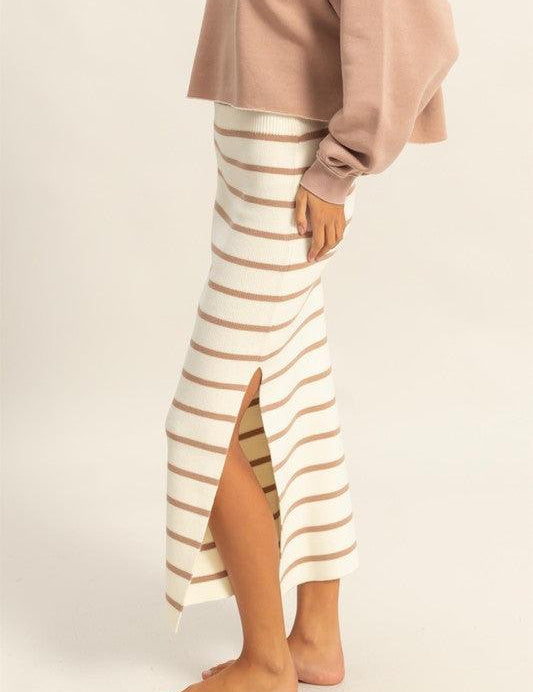 HYFVE Side Slit Striped Bodycon Sweater Skirt | Sweaters Daverri Fashions