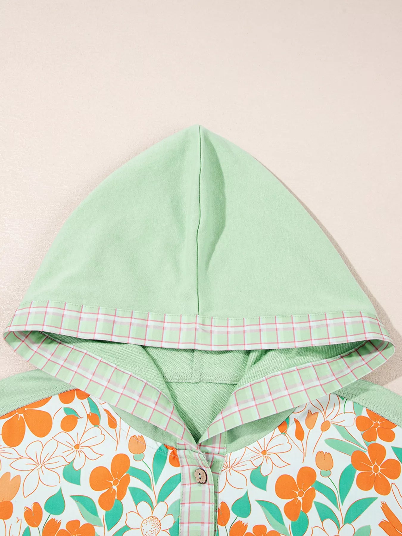 Lace Floral Patchwork Half Button Hooded Top | Tops Daverri Fashions
