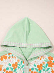 Lace Floral Patchwork Half Button Hooded Top | Tops Daverri Fashions