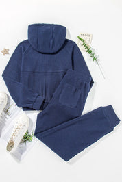 Drawstring Half Zip Hoodie and Joggers Active Set | Loungewear Sets Daverri Fashions