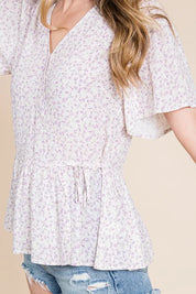 Lime 'N' Chili Ditsy Print V-Neck Short Sleeve Wrap Blouse | Daverri Fashions