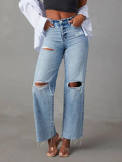 Light Distressed Straight Leg Jeans with Pockets | Jeans Daverri Fashions