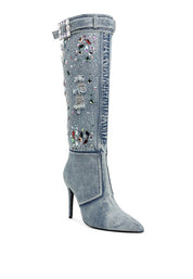 Cornik Multi Color Stones Denim Boots | Boots Daverri Fashions