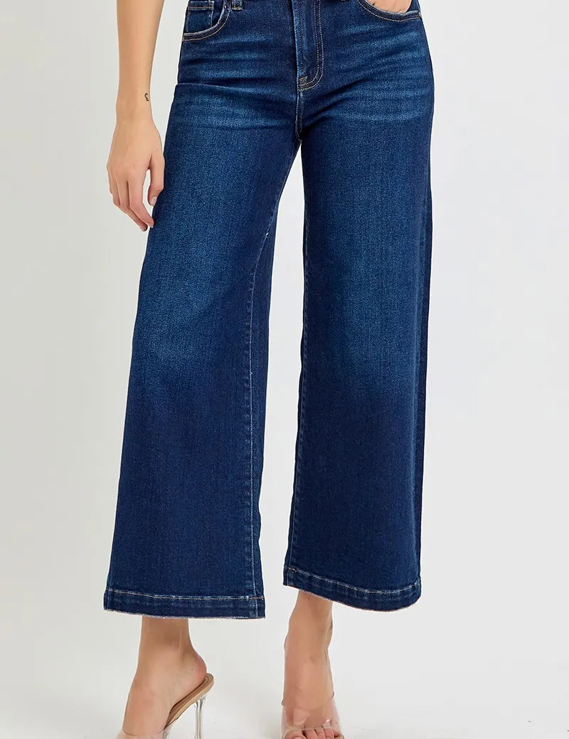 DARK RISEN High Rise Crop Wide Jeans | Jeans Daverri Fashions
