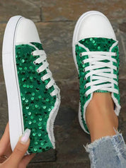 Sequin Round Toe Flat Sneakers | Sneakers Daverri Fashions