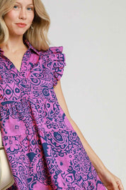 Umgee Full Size Printed Ruffle Cap Sleeve Babydoll Dress | Babydoll Dresses Daverri Fashions
