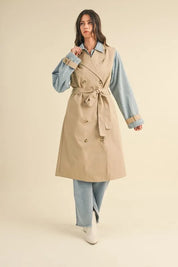 MABLE Layered Look Trench Coat With Denim Jacket | Daverri Fashions