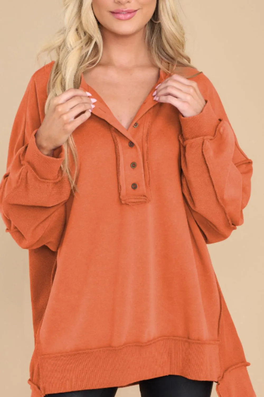 Exposed Seam Long Sleeve Sweatshirt | Sweatshirts Daverri Fashions