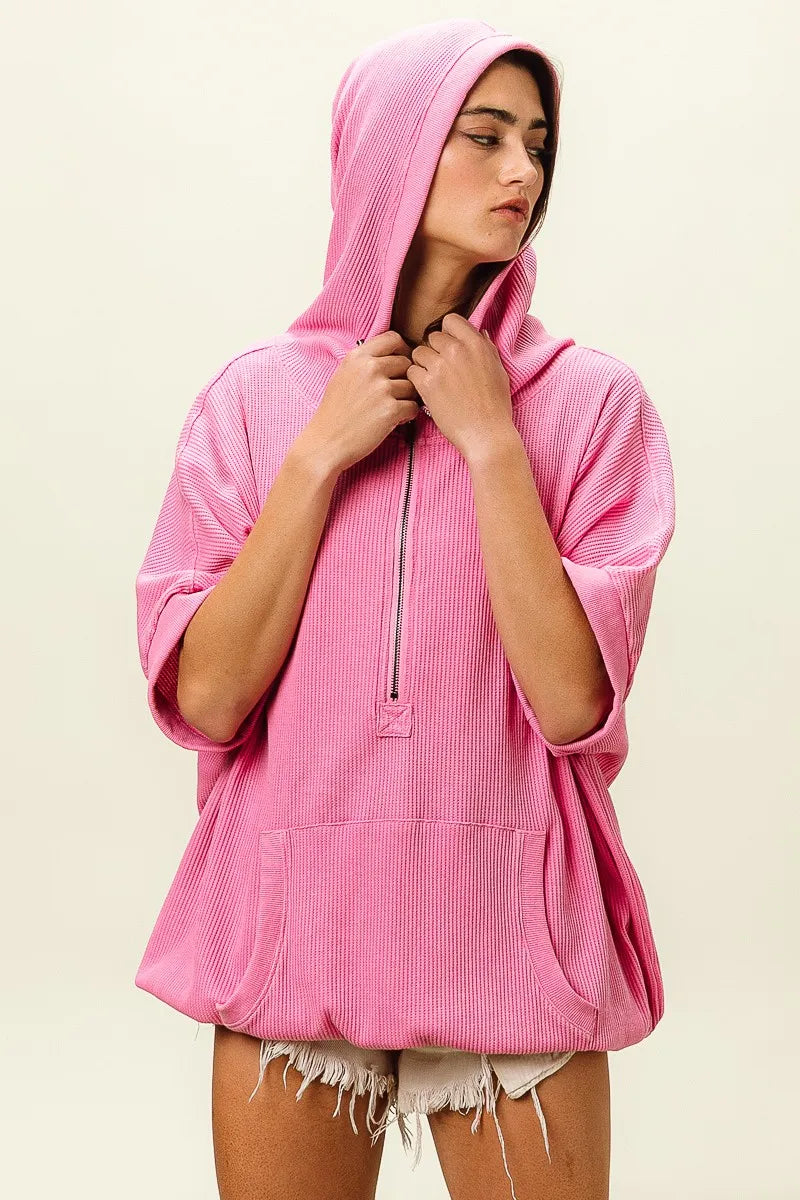 BiBi Vintage Washed Waffle Thermal Hoodie | Hoodies Daverri Fashions