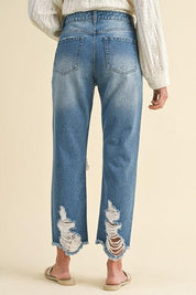 Annie Wear Distressed Raw Hem Cropped Jeans | Daverri Fashions