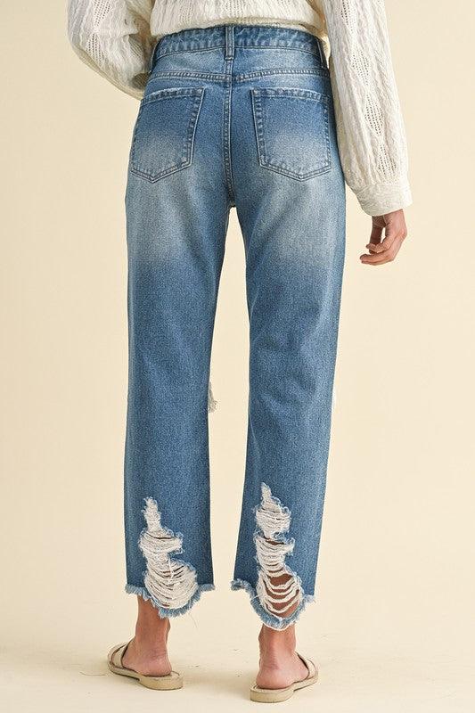Annie Wear Distressed Raw Hem Cropped Jeans | Daverri Fashions